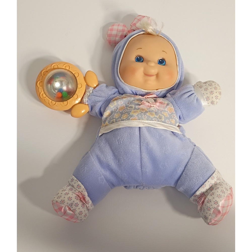 Fisher Price 2002 Brilliant Basics Baby's First Doll Lovey Purple W/Rattle 11"